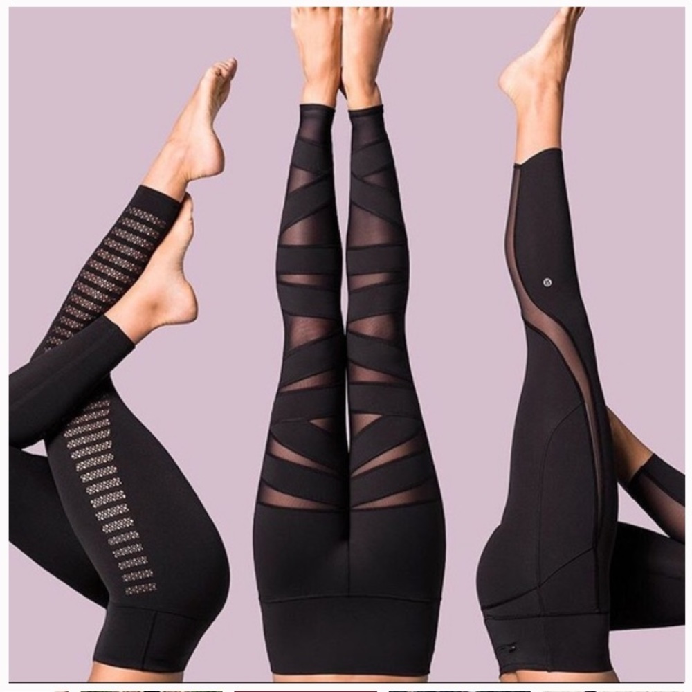 Lululemon black sheer bondage criss cross cage cut outs leggings S 4 - Picture 2 of 8